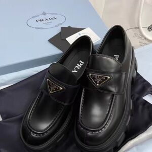 Prada Men's Black Leather Slip-On Loafers